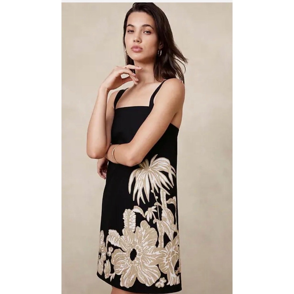 Banana Republic Black Floral Embroidered Cotton Mini Shift Dress 451569 Small